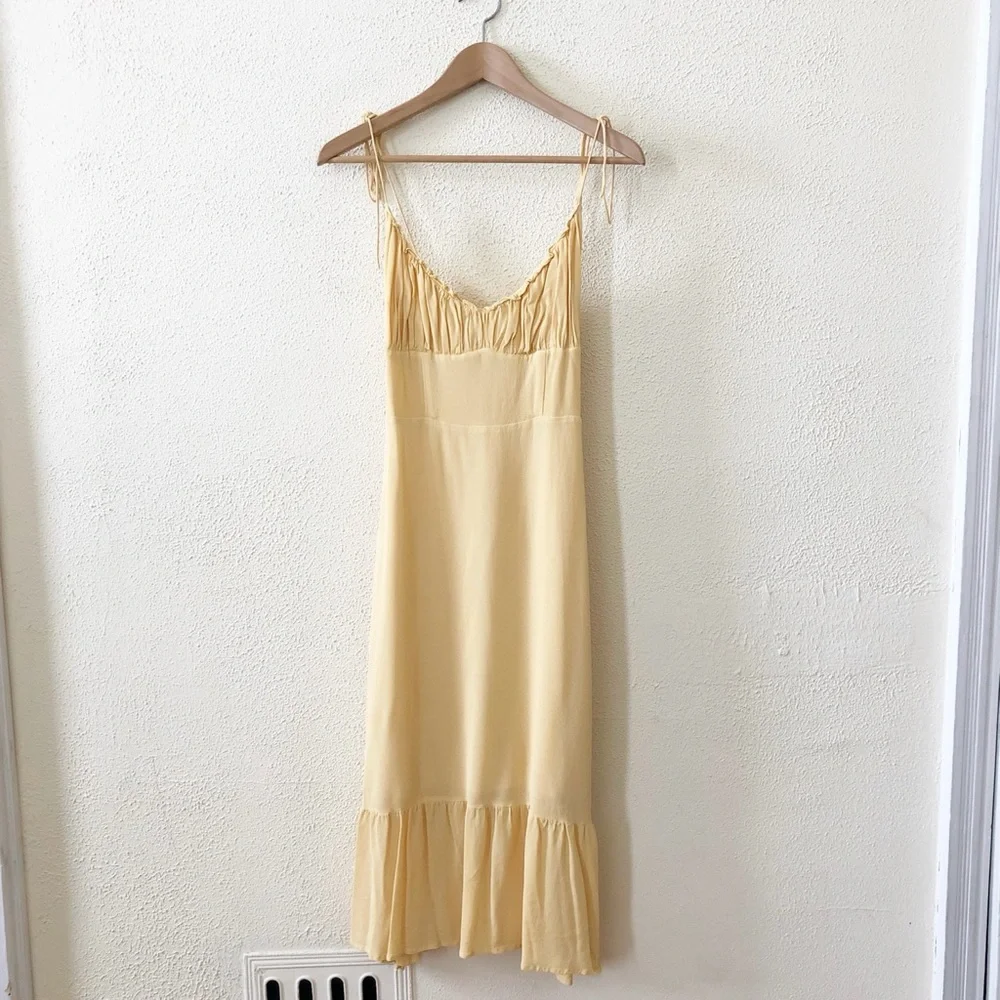Reformation Pale Yellow Midi Dress with Ruffle Hem - Picture 2 of 6